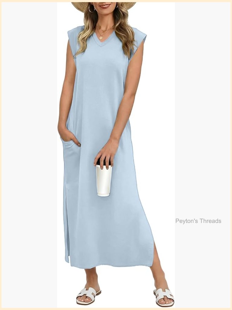 Sleeveless V Neck Maxi Dress With Pockets Casual Split Long Dress Summer